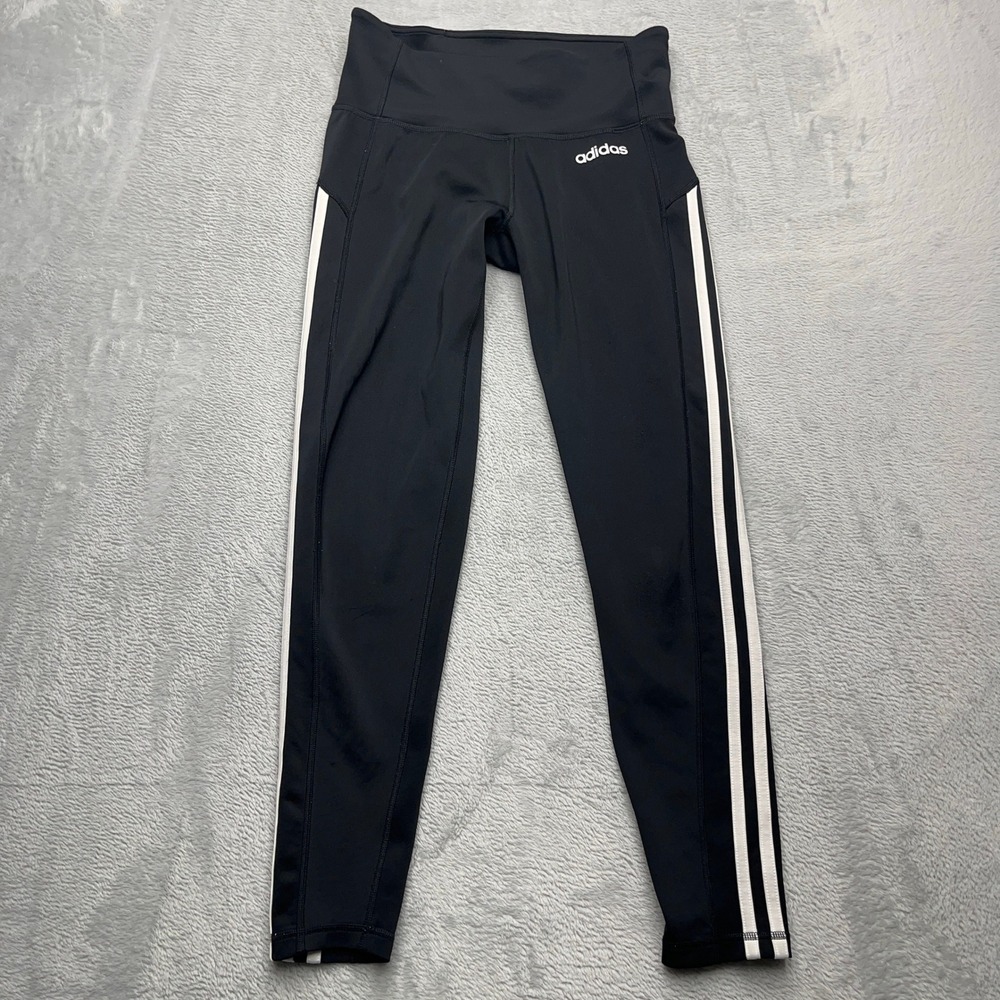 Adidas Climalite Athletic Leggings Womens Small Black Three Stripe Stretch Logo